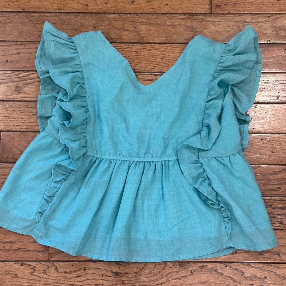 Chelsea & Violet Teal Ruffle Peplum Blouse